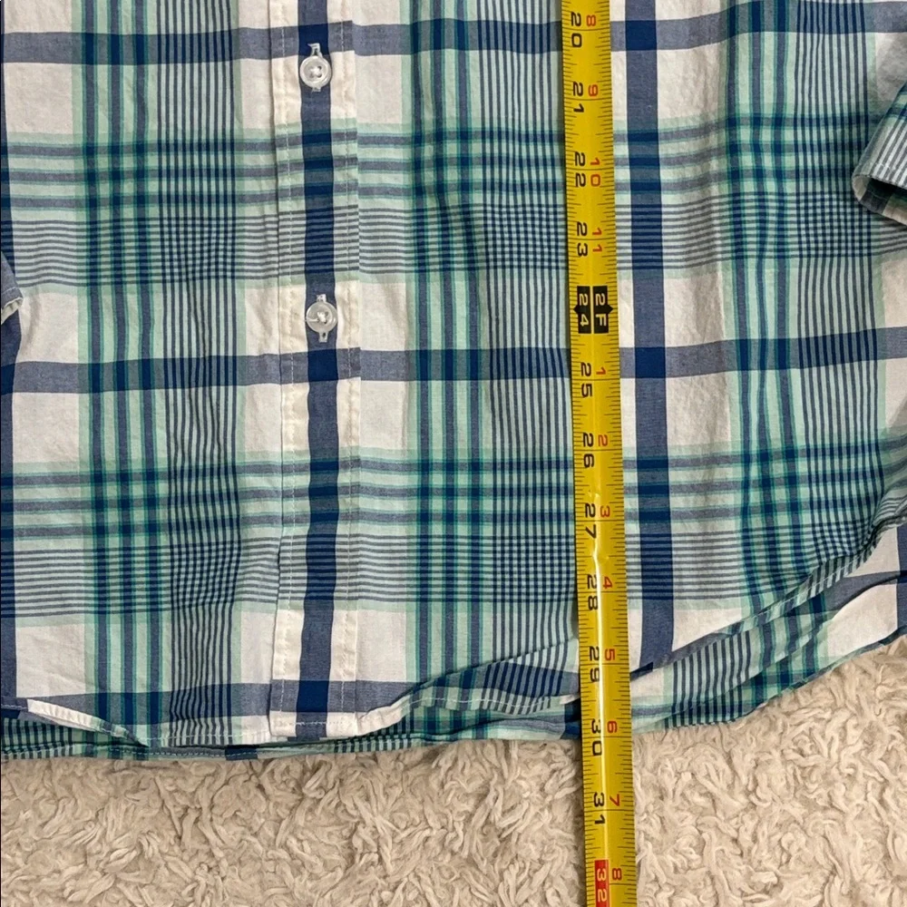 J. CREW FACTORY M Flex Washed Slim Cut blue, green, white button down shirt - Picture 5 of 8